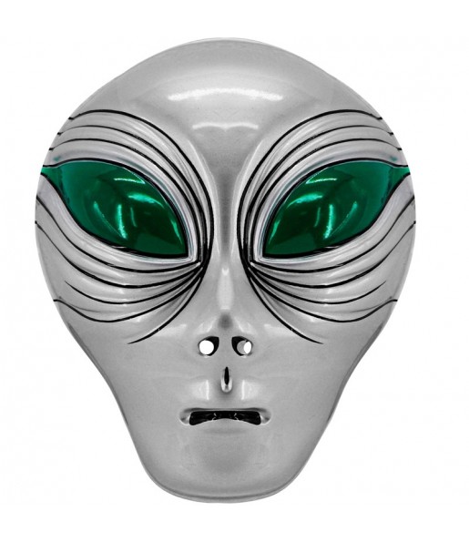 Máscara de plástico prateada para extraterrestres para completar o seu disfarce