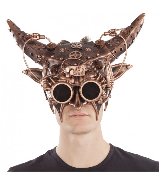 Máscara steampunk com chifres para completar o seu fato Halloween e Carnaval
