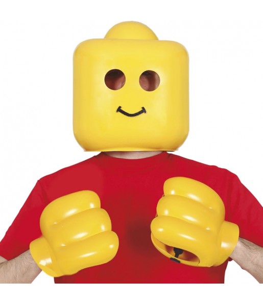Máscara e mãos de Lego para completar o seu disfarce