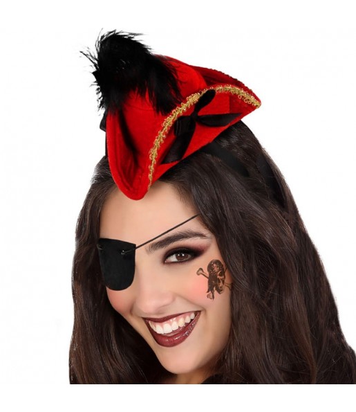 Mini chapéu de pirata vermelho para completar o seu disfarce