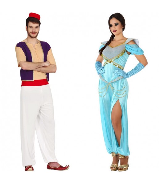 O casal Aladdin e Princesa Jasmine original e engraçado para se disfraçar com o seu parceiro