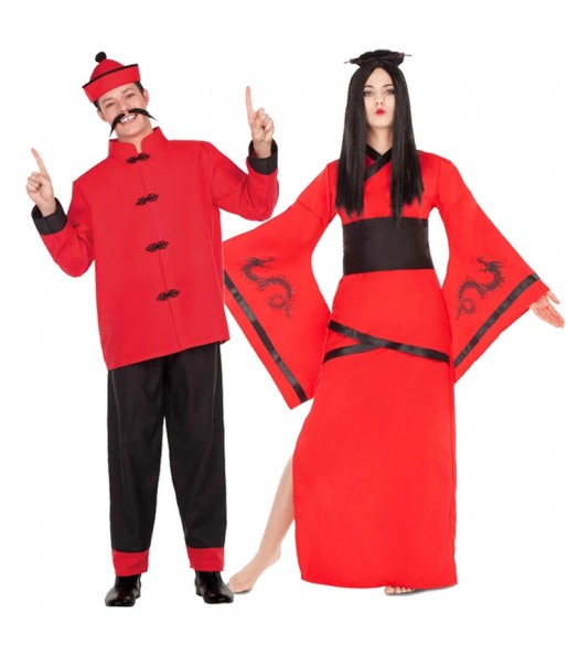 O casal Chineses vermelhos original e engraçado para se disfraçar com o seu parceiro