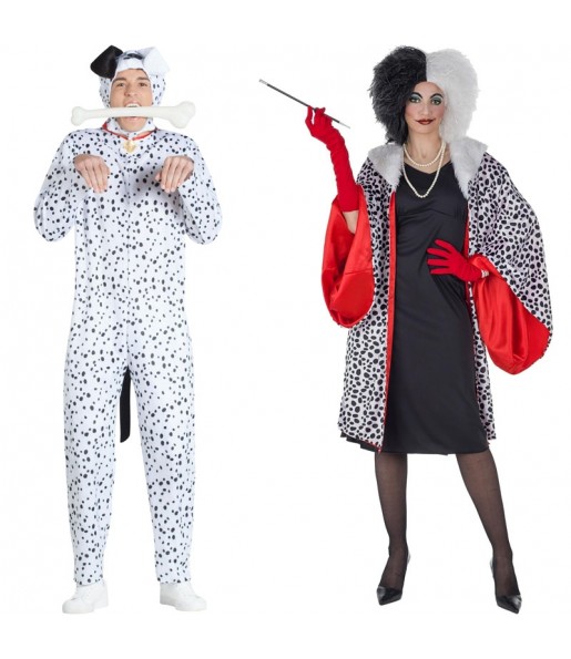 O casal Cruella de Vil e Cão Dálmata original e engraçado para se disfraçar com o seu parceiro