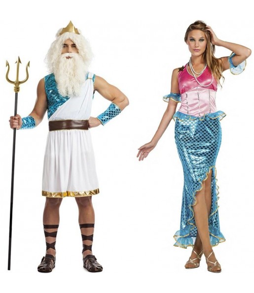 Fatos de casal Deus Neptuno e Sereia Ariel