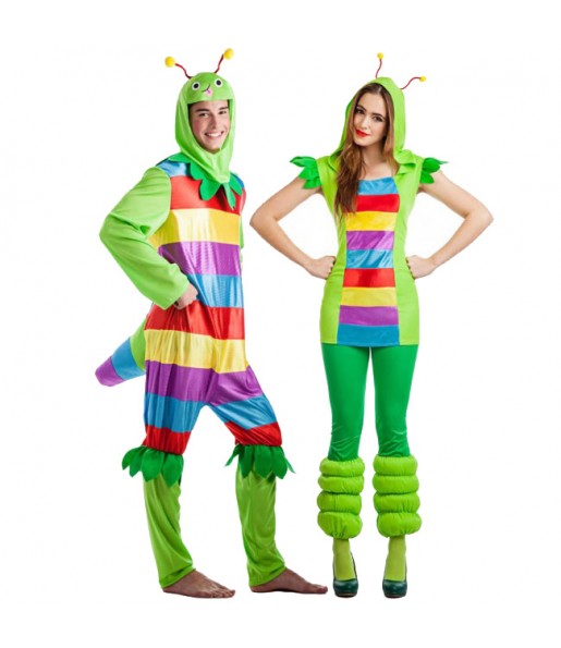 O casal vermes multicoloridos original e engraçado para se disfraçar com o seu parceiro