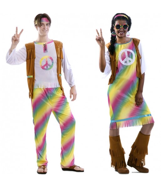 O casal hippies de arco-íris original e engraçado para se disfraçar com o seu parceiro