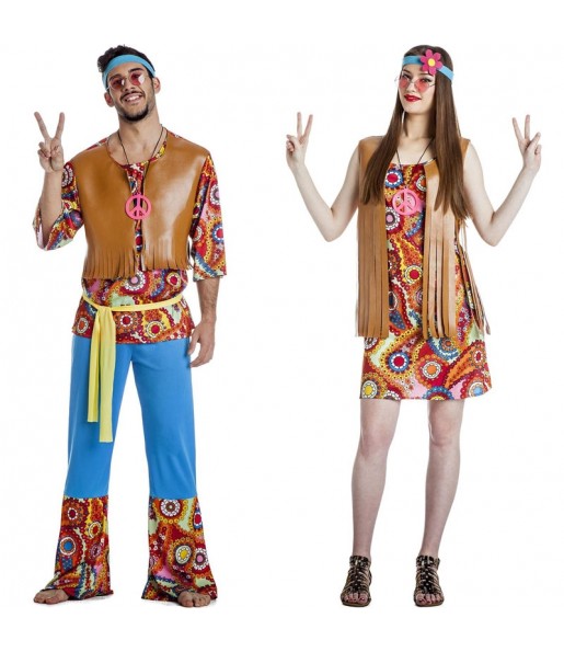 O casal Hippies Happy original e engraçado para se disfraçar com o seu parceiro