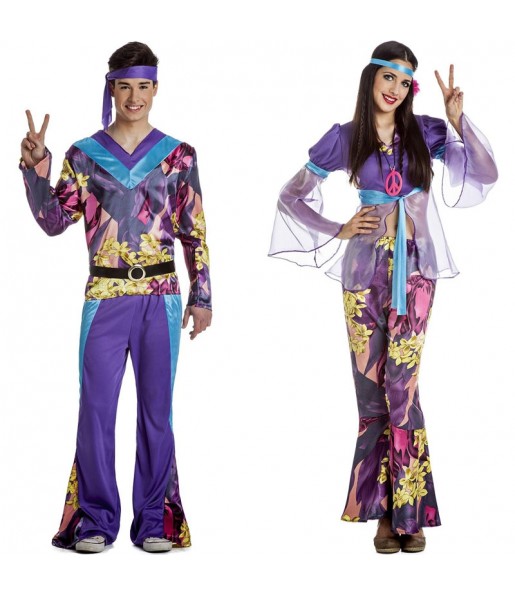 O casal Hippies púrpuras original e engraçado para se disfraçar com o seu parceiro