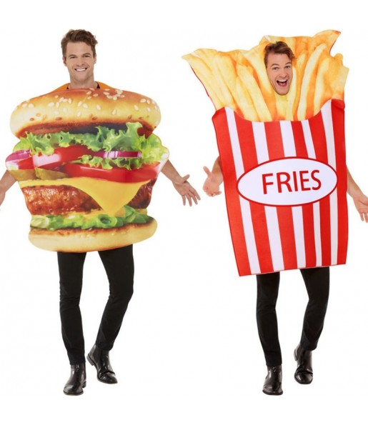 O casal Hambúrguer e Batatas Fritas original e engraçado para se disfraçar com o seu parceiro