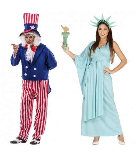O casal Tio Sam e Estátua da Liberdade original e engraçado para se disfraçar com o seu parceiro