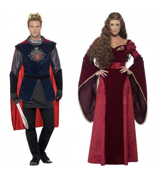 O casal Reis medievais vermelhos original e engraçado para se disfraçar com o seu parceiro