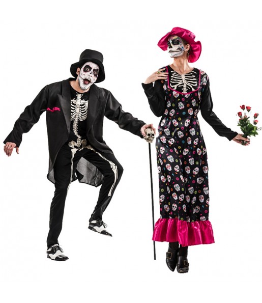 O casal Esqueletos Catrina original e engraçado para se disfraçar com o seu parceiro