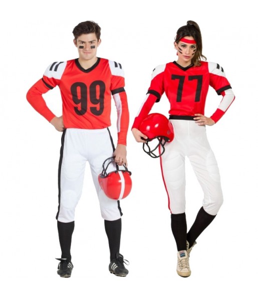 O casal futebol americano vermelhos original e engraçado para se disfraçar com o seu parceiro