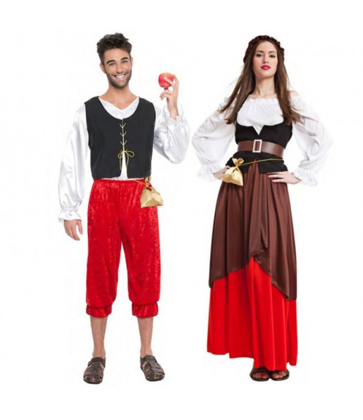 O casal estalajadeiros medievais original e engraçado para se disfraçar com o seu parceiro