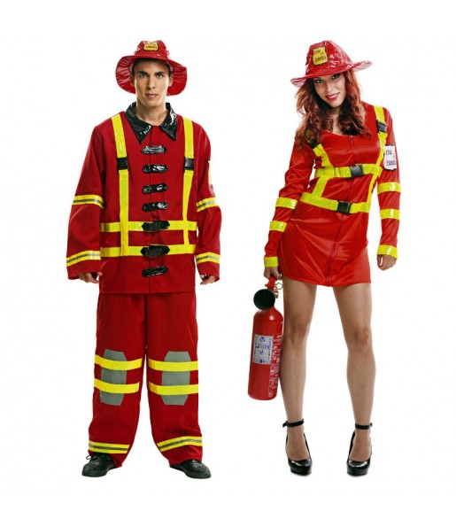 O casal bombeiros original e engraçado para se disfraçar com o seu parceiro