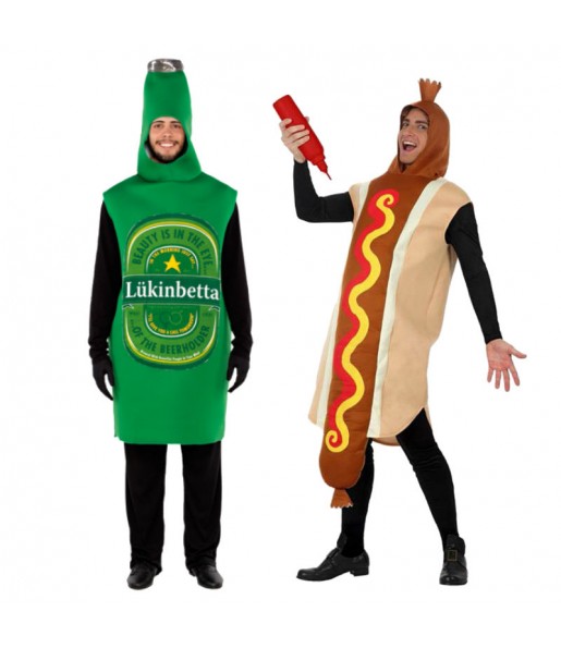 O casal Garrafa de Cerveja e Hot Dog original e engraçado para se disfraçar com o seu parceiro
