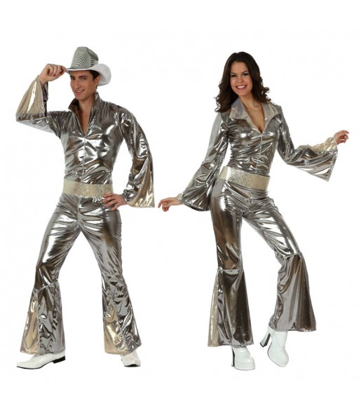 O casal Disco prata original e engraçado para se disfraçar com o seu parceiro