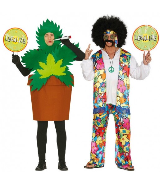 O casal Hippie e Planta Marijuana original e engraçado para se disfraçar com o seu parceiro
