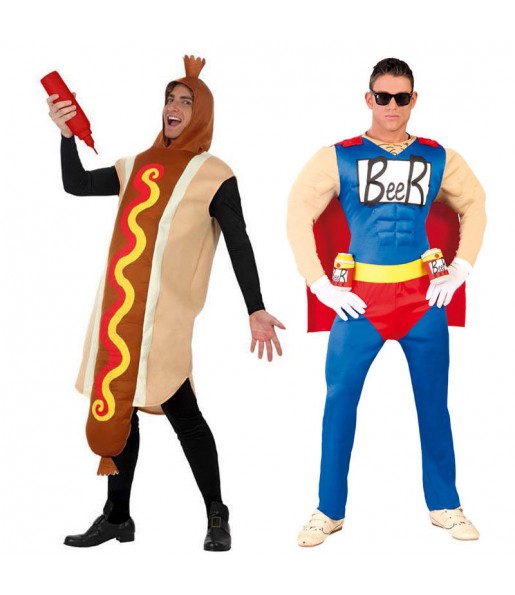 O casal Hot Dog e Beerman original e engraçado para se disfraçar com o seu parceiro