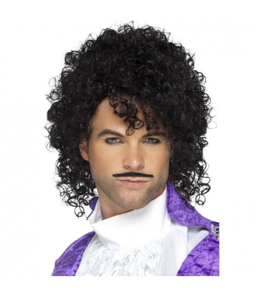 A Peruca cantor Prince com bigode mais engraçada para festas de fantasia