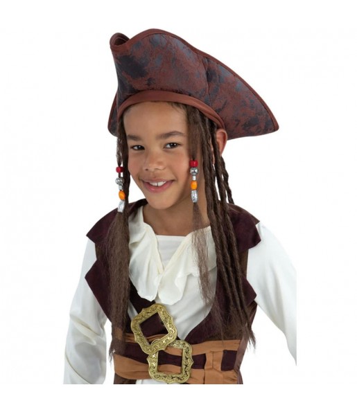 Chapéu de pirata Jack Sparrow com peruca para crianças para completar o seu disfarce