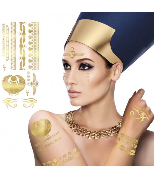 Tatuagem egípcia dourada para completar o seu disfarce