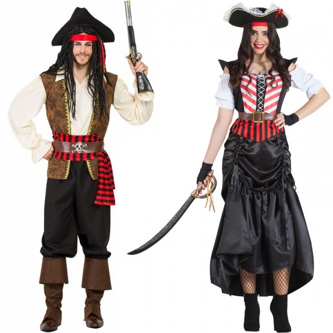 Fantasia de pirata masculino e feminino de Halloween, roupa de casal, traje  de pirata do Caribe adulto