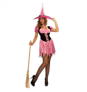 Fato de Bruxa rosa sexy mulher para a noite de Halloween