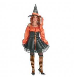 Fato de Bruxa laranja mulher para a noite de Halloween 