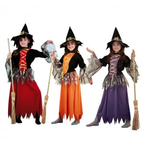 Disfarce Halloween Bruxa colorida meninas para uma festa Halloween