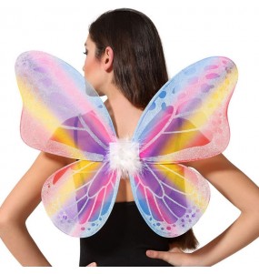 Asas de borboleta multicoloridas com purpurina para completar o seu disfarce