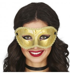 Máscara dourada com rebordo dourado para completar o seu disfarce