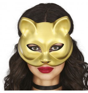 Máscara de gato dourada para completar o seu disfarce