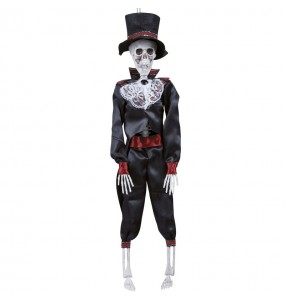 Esqueleto com fato e pendente de chapéu para Halloween