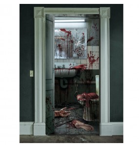 Decoração sangrenta da porta do WC para Halloween