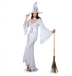 Fato de Bruxa branca mulher para a noite de Halloween