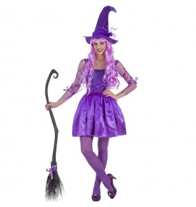 Fato de Bruxa Lilás mulher para a noite de Halloween 