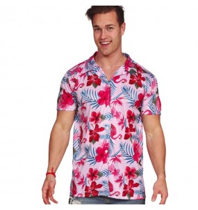 Disfarce de camisa havaiana flamingo rosa para homem