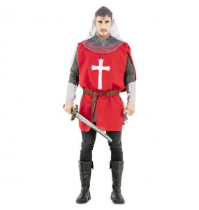 Fato medieval com capa vermelha de guerreiro para homem para completar o seu disfarce