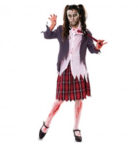 Fato de Colegial Zombie Sangrento mulher para a noite de Halloween 