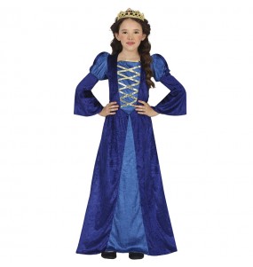 Disfarce de Cortesã medieval azul para menina