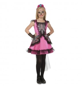 Disfarce Halloween Esqueleto Catrina rosa meninas para uma festa Halloween
