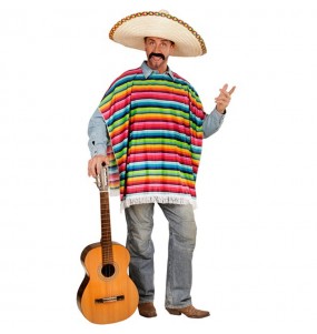 Disfarce de Poncho multicolor mexicano para homem