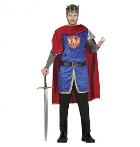 Disfarce de Rei medieval com capa vermelha para homem