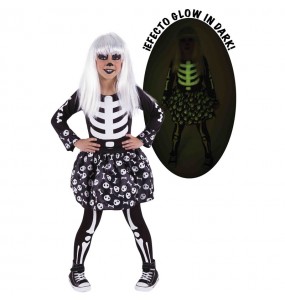 Disfarce Halloween Skelita Glow in Dark meninas para uma festa Halloween