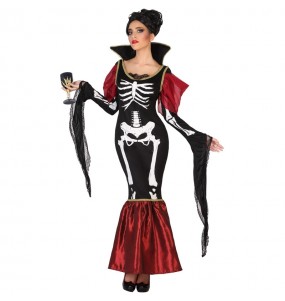 Fato de Vampiresa Esqueleto mulher para a noite de Halloween 