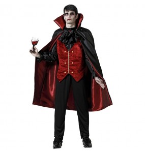 Disfarce de Vampiro vermelho com capa homem
