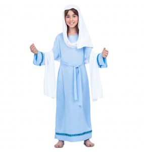 Fato de Virgem Maria azul para menina