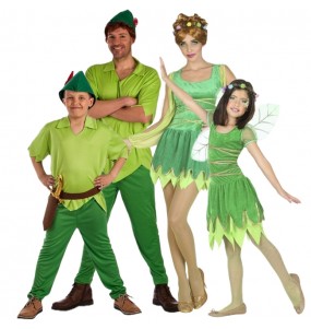Disfarces de Peter Pan e a Fada Sininho para grupos e famílias