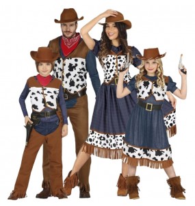 Disfarces de Cowboys com estampado de vaca para grupos e famílias